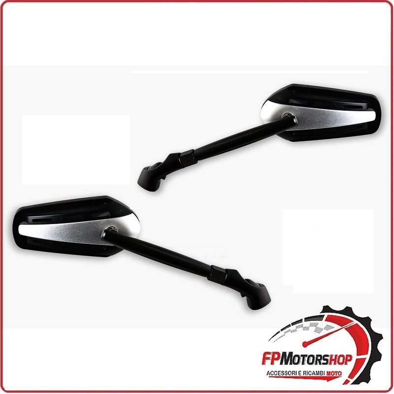 COPPIA SPECCHIETTI UNIVERSALI PER MOTO SCOOTER BKR ARGENTO BRACCIO NERO 120x54mm