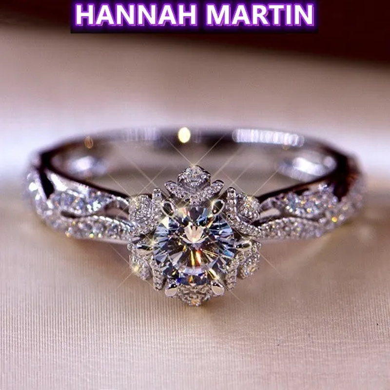 Hannah Martin Exquisite 0.8Ct White Sapphire Diamond Ring Women Bridal Engagement Wedding Jewelry Ring Size 5-11