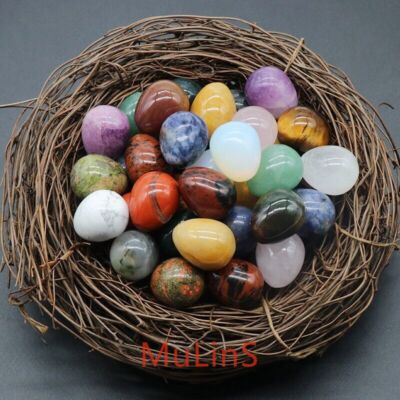10Pcs Lots Mix Natural Stone Gemstone Crystal Sphere Healing Massager Egg Rondom