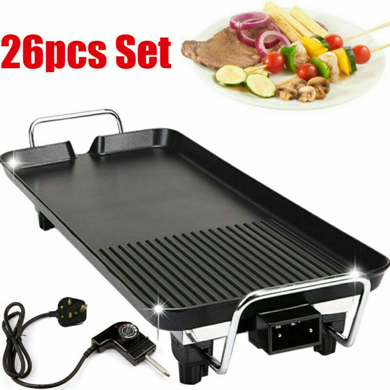 Indoor/Outdoor Electric BBQ Grill Griddle Cast Iron Hot Plate Desktop