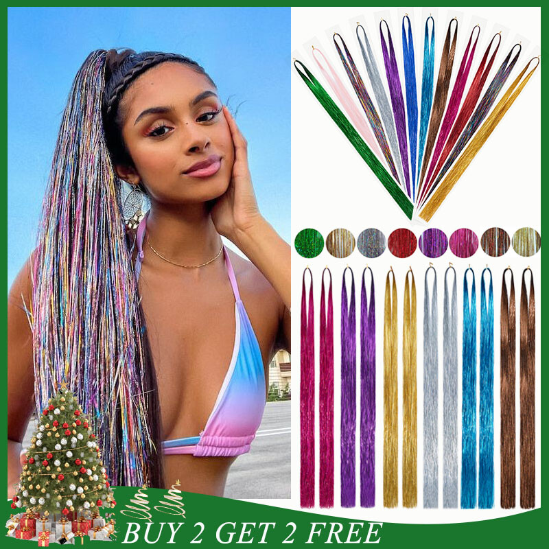 Long Holographic Sparkle Hair Glitter Tinsel Extensions Dazzles Party as Human