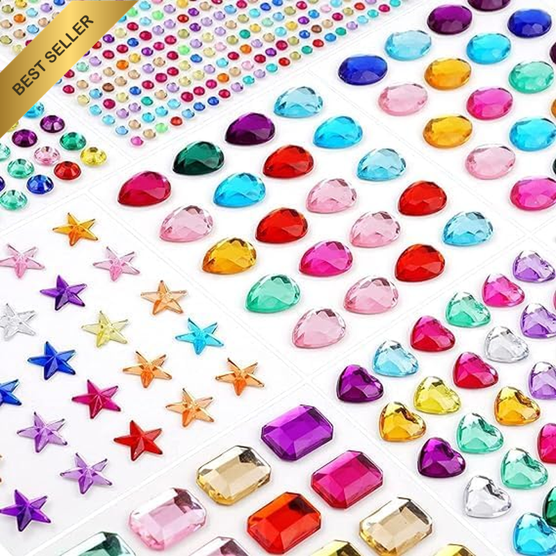 1510+ Pcs Gem Stickers,5 Sheets Jewels Stickers Rhinestone,Multicolore and Assor