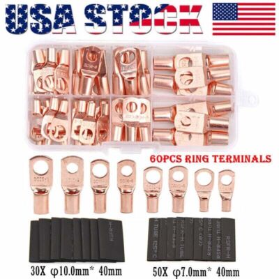 140X Copper Lugs Ring Terminals Bare Battery Welding Crimp Wire Connectors Kits