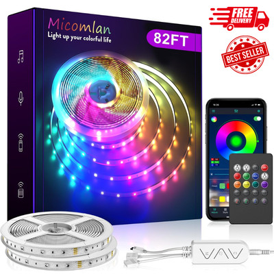 Micomlan 82ft/25m Led Strip Lights Music Sync Color Changing Rgb Led Strip Built