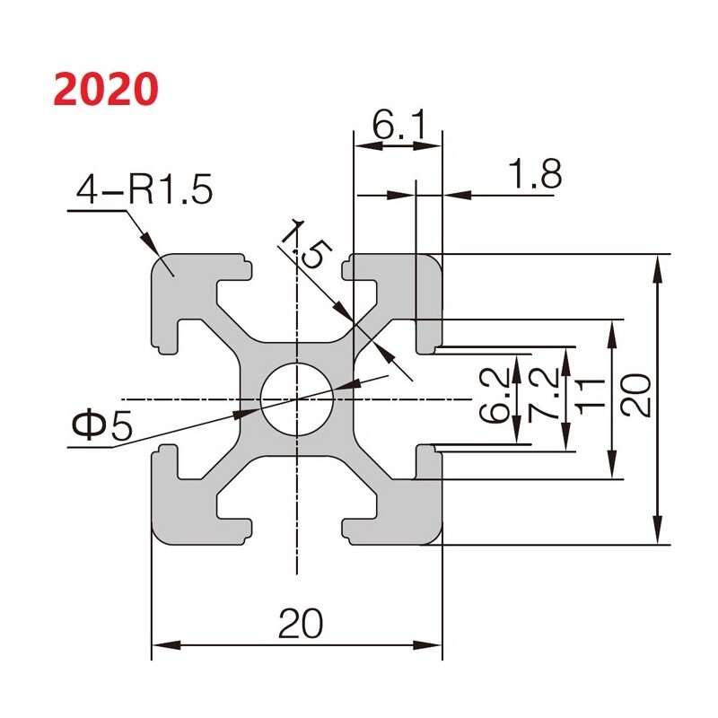 2020 Aluminum Extrusion TSlot Profile European Standard 20x20mm CNC 3D