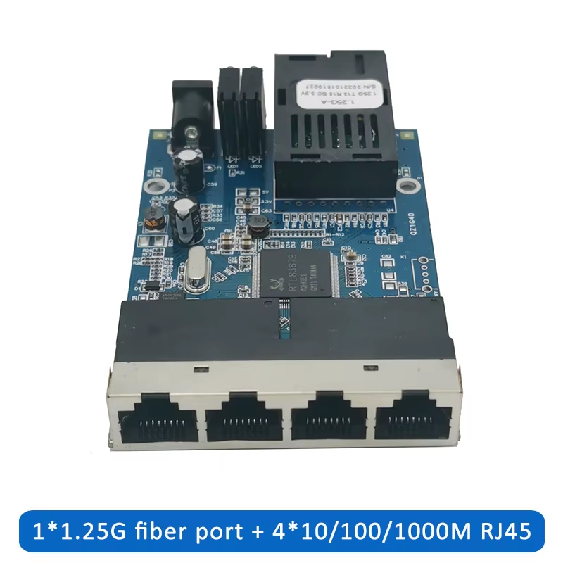 10/100/1000M 4 RJ45 1 SC Fast Ethernet switch Converter Ethernet Fiber Optical M