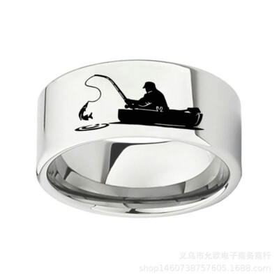 Rowing Fishing Logo Rings Stainless Steel Ring Band Jewelry Size 6-13