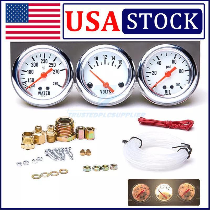 3in1 52mm 2" Chrome Car Triple Gauge Set Kit Water Temp Oil Pressure Volt Meter