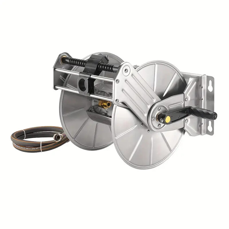 Wall/Floor Mounted Metal Water Hose Reel Retractable with Crank, 150-Feet 5/8"