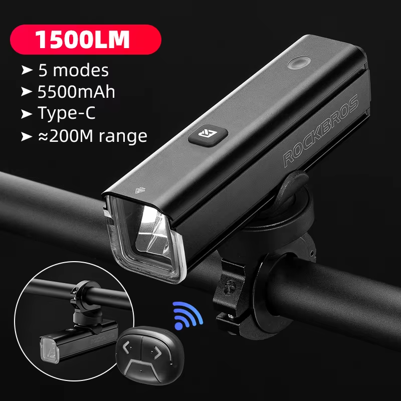 Bike Light 1500LM 5500mAh Bicycle Lights IPX6 Aluminum Type-C Rechargeable Smart