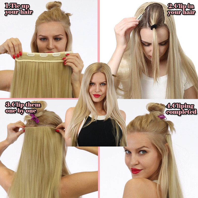 Real Thick One Piece 100% Natural Clip in As Human Hair Extensions 3/4 Full Head