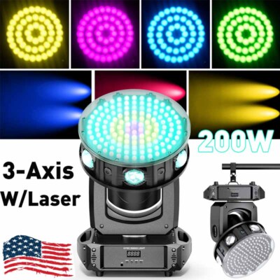 LED 3-Axis Moving Head Light 200W RGBW Beam Stage Lighting Halloween Show DMX