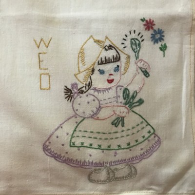 Vintage handmade embroidered Dutch Girl Dishtowels Days of Week Set 6  PC53