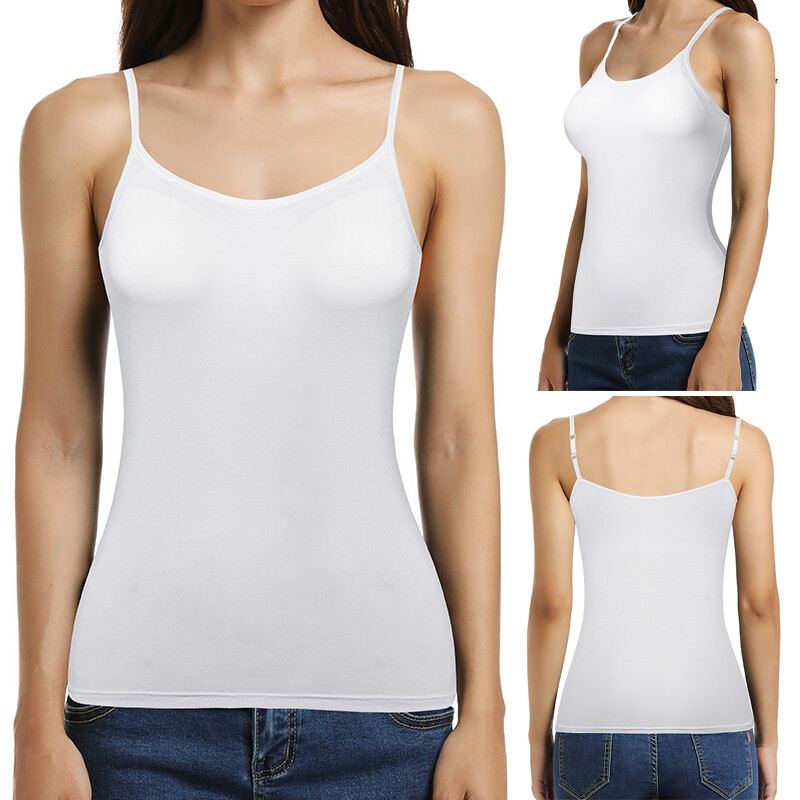CAMI Camisole with Built in Shelf BRA Adjustable Spaghetti Strap Basic Tank Tops