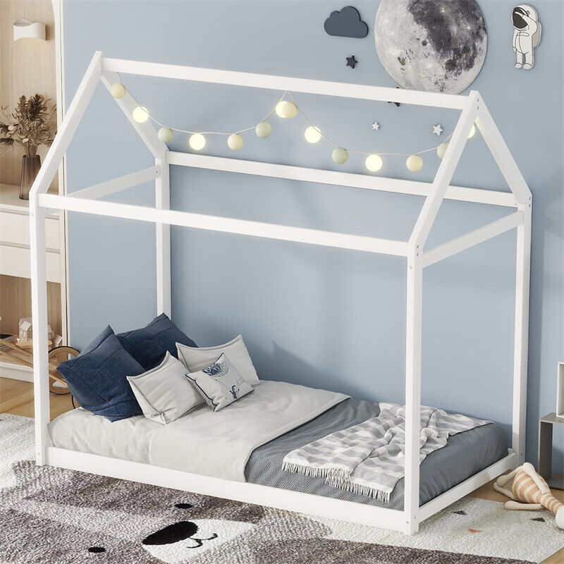 Twin Size House Bed Pinewood Frame Boy Girl Kids Stylish