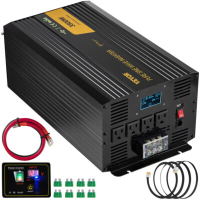 VEVOR Pure Sine Wave Power Inverter 3500W 7000 Watt 12V DC to 110V 120V AC LCD