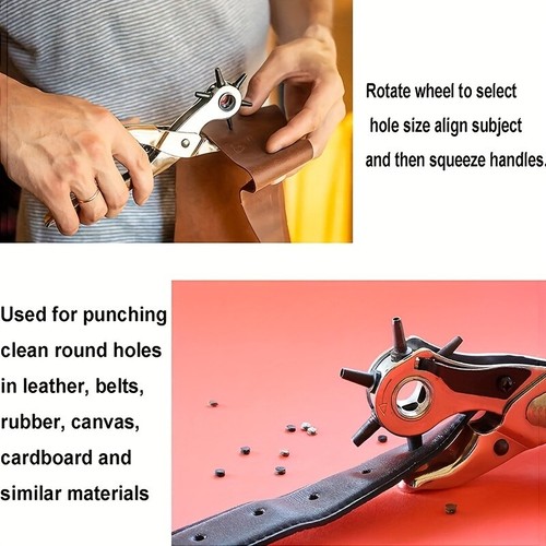 9" Leather Hole Puncher Heavy Duty Hand Pliers Belt Holes 6 Sized Puncher Tool