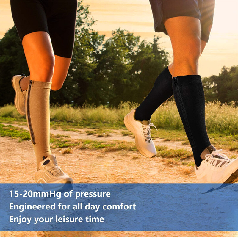 Copper Zipper Compression Socks Support Graduated Stockings Men Women 20-30mmHg