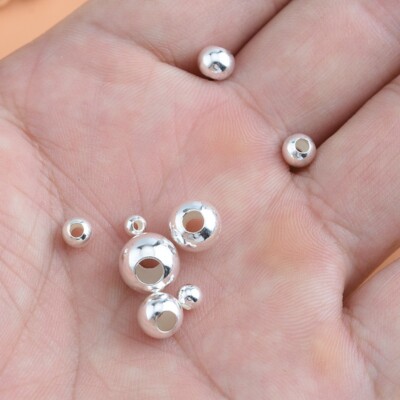 10Pcs 925 Sterling Silver Small Large Hole Round Spacer Beads 3~8mm DIY Jewelry