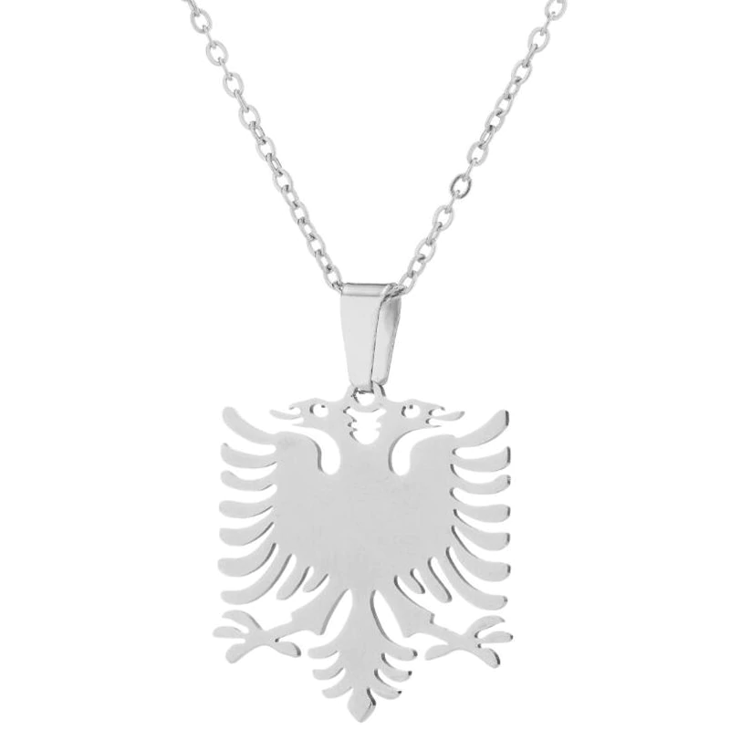 Albanien Albania Silber feine Kette Anhänger Adler Doppelkopf Edelstahl