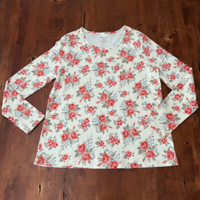 Womens White Stag XL Floral Long Sleeved Casual Top T-Shirt Cotton