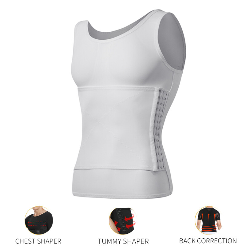 Men' Slimming Body Shaper Compression Shapewear T-Shirt With Hook/Zipper Vest US
