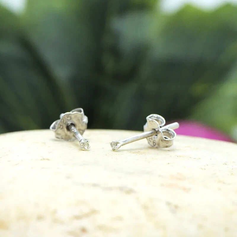 Solitaire Stud Earrings Natural Diamond 925 Sterling Silver