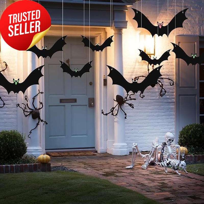 Halloween Hanging Bats Decoration 18Pcs Glow Eyes Indoor Outdoor
