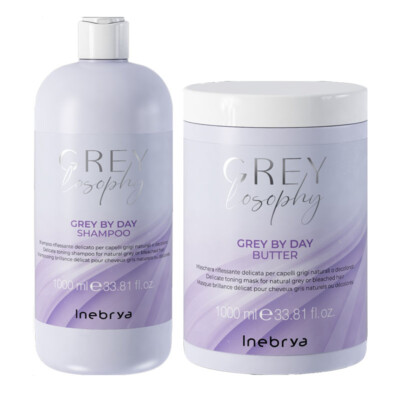 INEBRYA Kit Greylosophy Gris Par Journée shampoo 1000ml + Masque 1000ml