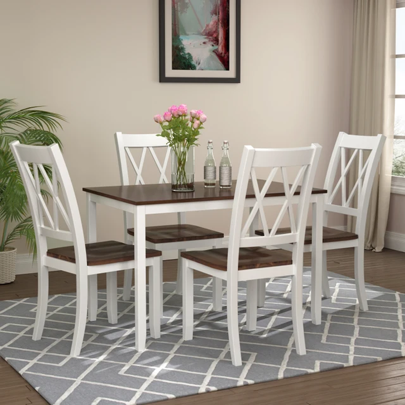 5-Piece Dining Table Set Home Kitchen Table and Chairs Wood Dining Set Mid-Centu