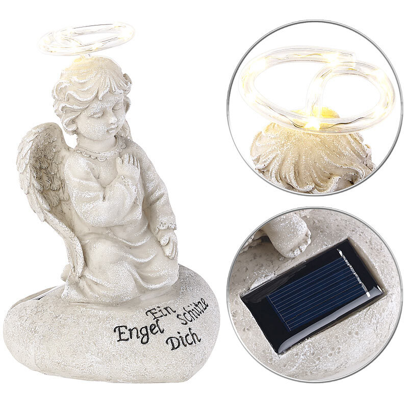 Lunartec Engel: Schutzengel-Figur Mit Solar-Led-Licht, 7 Leds, 20 Cm, Ip44
