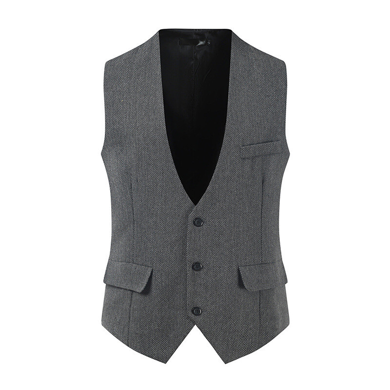 Mens V-Neck Business Vest Blazer Suits Slim Waistcoat Outcoat Jacket Herringbone