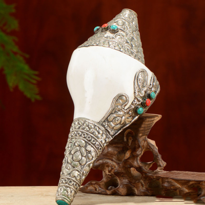 27cm Tibetan Retro Large Conch Buddhist Altar Supplies Decoration