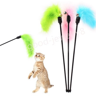 Cute Pet Kitten Cat Interactive Fun Toy Teaser Turkey Feather Wire Chaser Wand