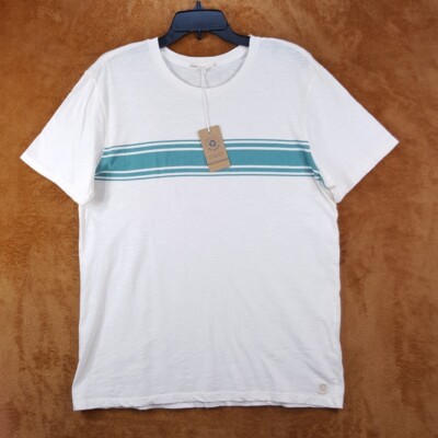 MARINE LAYER Mens Shirt Medium Cream Stripe Pullover Crew Cotton Slub Tee