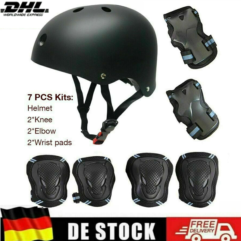 7pc Knieschutz Ellbogenschützer Safety Fahrrad Helm Skateboard Schutz Pad Set