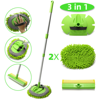 3 in 1 Microfiber Car Wash Brush Cleaning Mop Auto Truck 47.5'' Long Handle