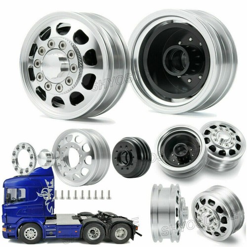 2Stck Aluminium Vorderrad Felgen für Tamiya Traktor 1/14 RC Truck Auto Silber