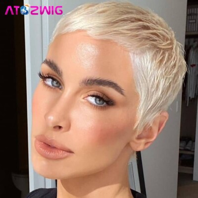Pixie Cut Wig Short Blonde Wig for Women Synthetic Wigs None Lace