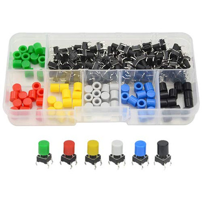 72 Pcs Momentary Tactile Push Button Micro Switch 6X6X9Mm 6 Color Cap