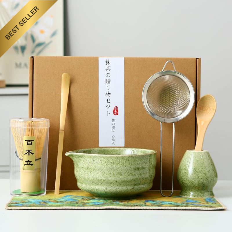 7Pcs Matcha Whisk Set, Matcha Tea Kit with Bamboo Whisk, Scoop, Ceramic Bowl, Wh