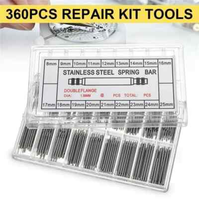 360pcs Watch PINS SPRING BARS Band Strap Link 8-25mm Repair Kit Stainless Steel 