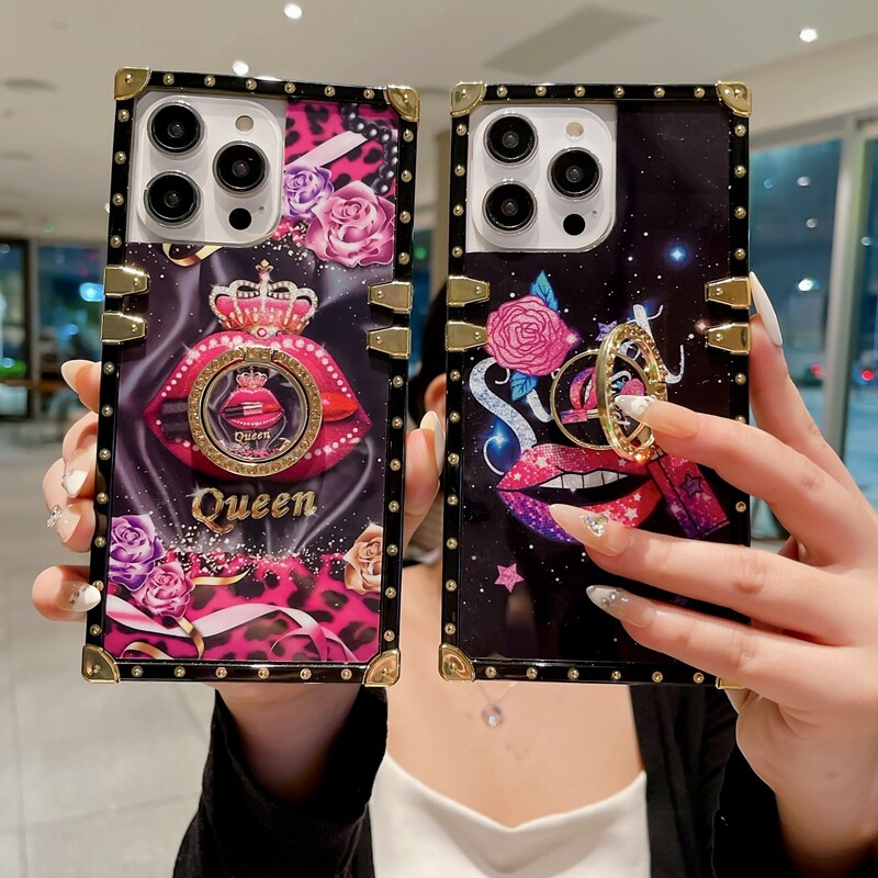 For iPhone 15 Pro Max 14 13 12 11 X Bling Crown Lips Rhinest