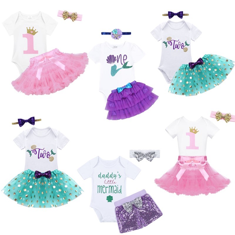 Baby Girls Cartoon T Shirt Romper Tutu Skirt+Headband+Shoes Party Dress Outfits