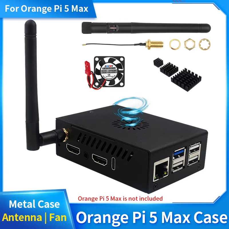 Orange Pi 5 Max Case with Fan Active Passive Cooling Metal Shell Optional Antenn
