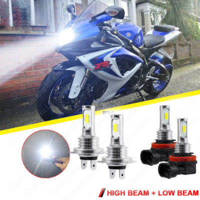 For 2006 2007 Suzuki GSXR600 GSXR750 LED Headlight Bulbs H7+H11 4PC 6000K White
