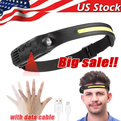 100Waterproof COB Headlamp Night Buddy LED Sensor 230° Head Torch Headlight Lamp