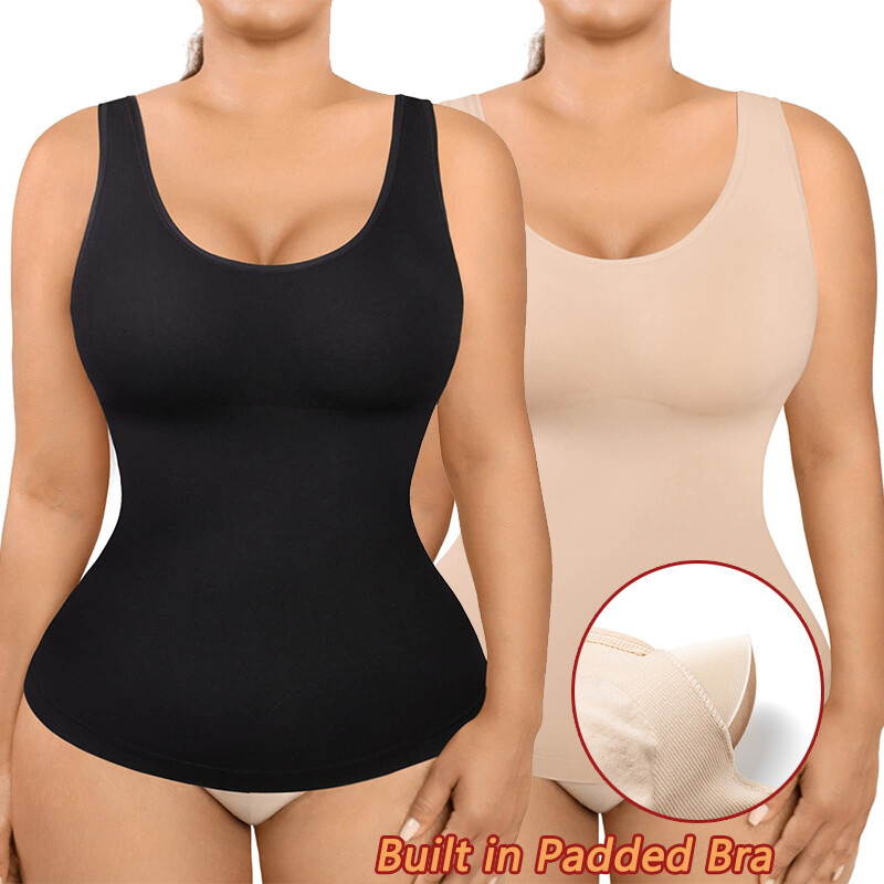 Women Compression Camisole With Built In Removable Bra Pads Body Shaper Tank Top