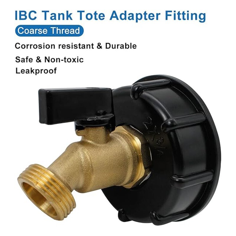 275-330 Gallon IBC Tote Tank Adapter 2" Brass Coarse Thread Hose Faucet Valve