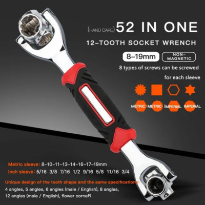 Tiger Wrench 52 in 1 with 360 Degree Rotation, Multipurpose Rotating Spline Bolt